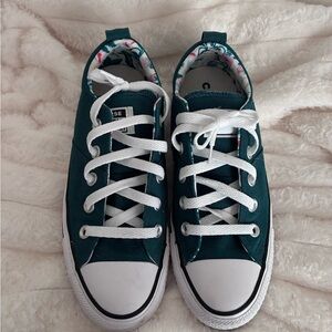 Converse Green Canvas Low-Top Sneakers with White Accents